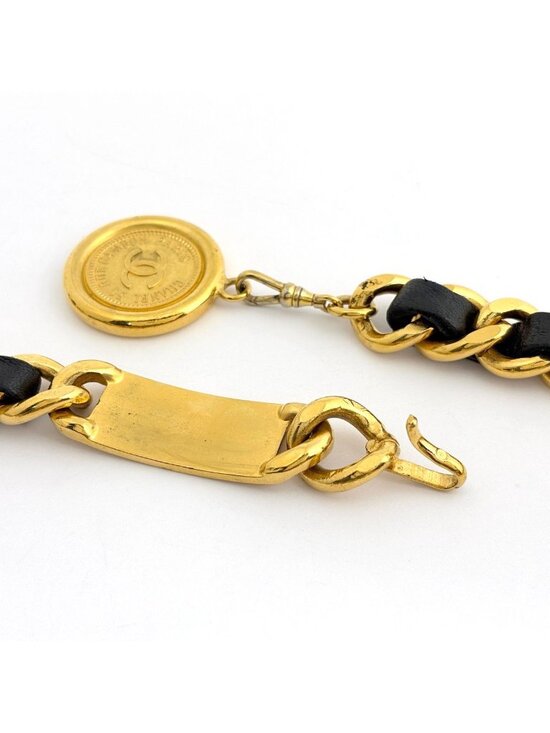 Chanel CC Logo Chain Belt Leather Gold Black